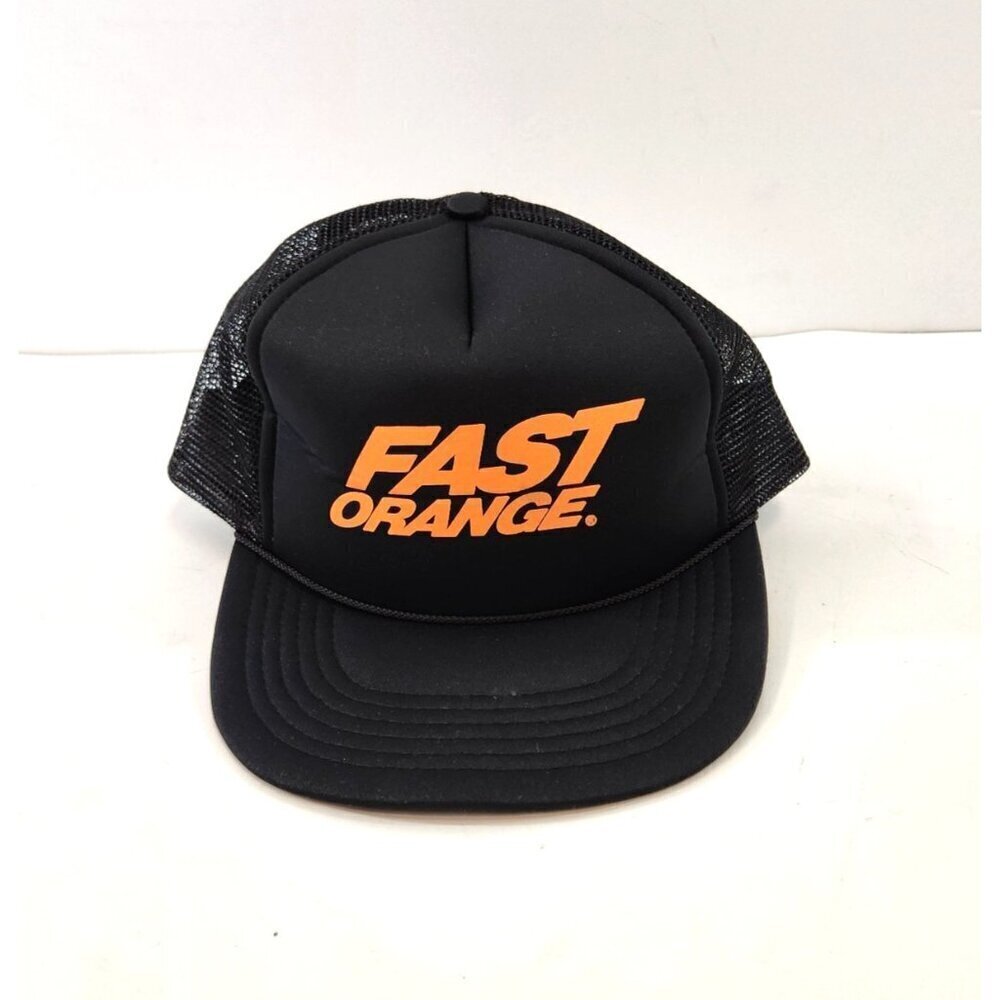 Fast Orange Vintage Black Trucker Hat Snapback Cap Mesh 1980s Hand Cleaner